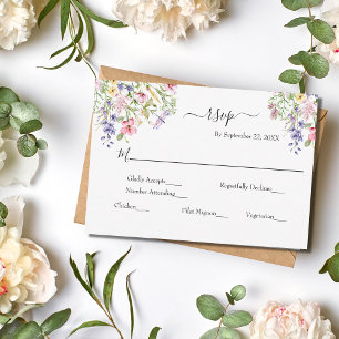 Vilda blommor Rosa Lila Gula Boho Bröllop RSVP OSA Kort