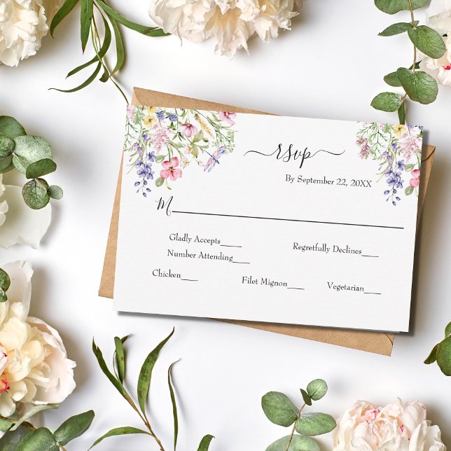 Vilda blommor Rosa Lila Gula Boho Bröllop RSVP  OSA Kort (Skapare uppladdad)