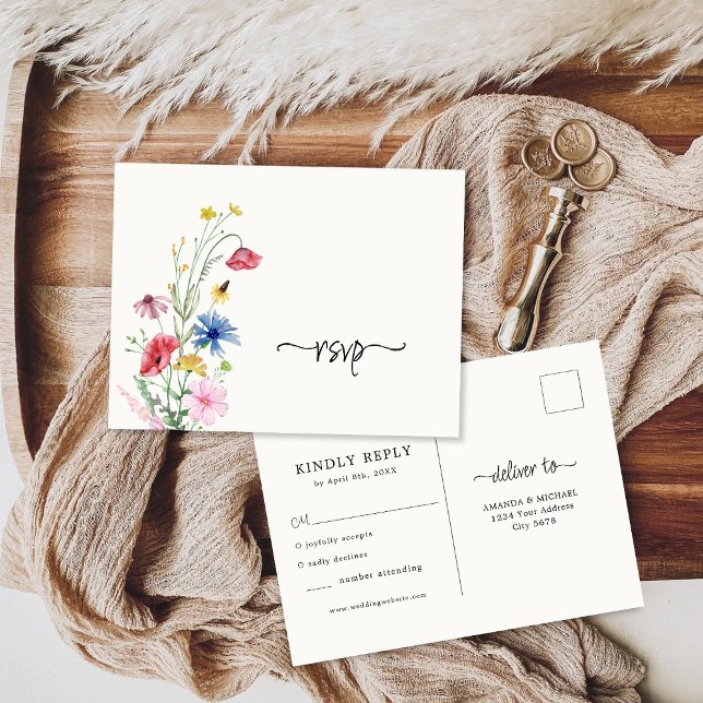 Vilda blommor RSVP Bröllopskort Vykort (Skapare uppladdad)