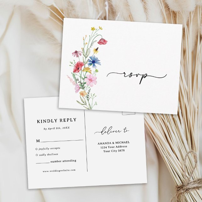 Vilda blommor RSVP Bröllopskort Vykort (Skapare uppladdad)