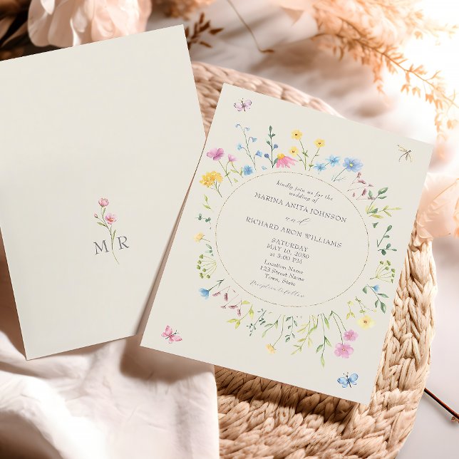 Vilda blommor Rustik Boho Bröllopsinbjudan Inbjudningar (Skapare uppladdad)