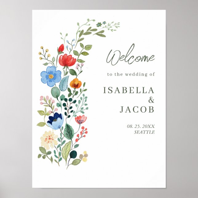 Vilda blommor Rustik Trädgård Bröllop Välkommen  Poster (Framsidan)