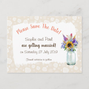 Vilda blommor Save The Date vykort