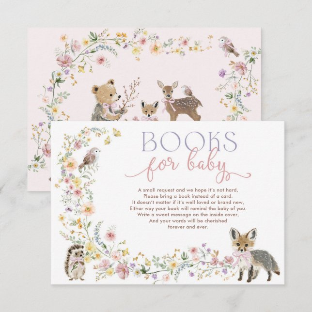 Vilda blommor Skogs Djur Böcker för Baby Flicka Tilläggskort (Fram/baksida)
