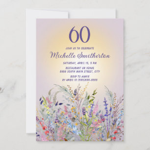Vilda blommor Sol Lila Kvinnors 60-årsdag Inbjudningar