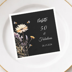 Vilda blommor svart 50 fantastisk födelsedag pappersservett