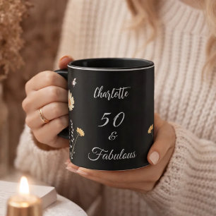 Vilda blommor svarta gula 50 fantastisk födelsedag mugg