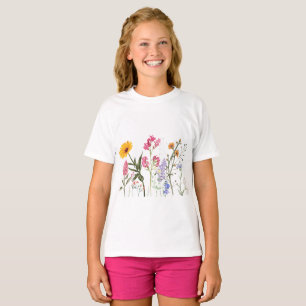 Vilda blommor T-shirt, Vintage botanisk barn tee, T Shirt