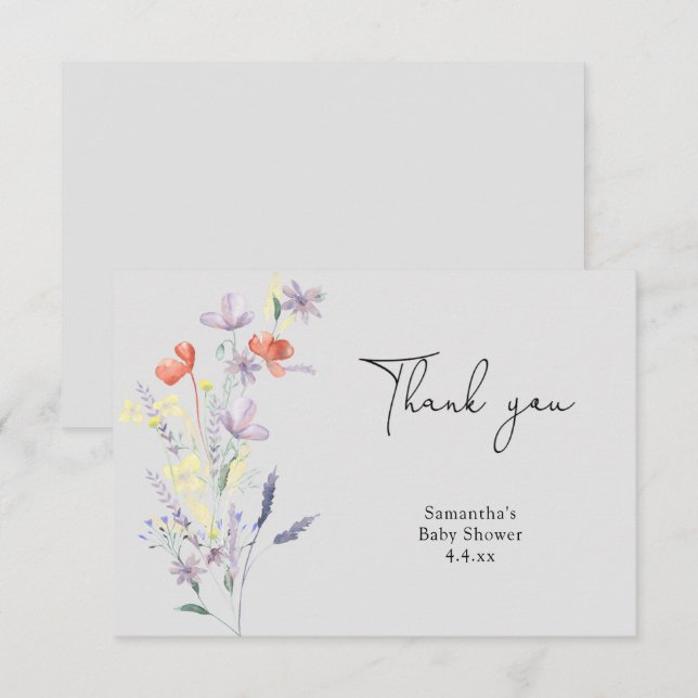 Vilda blommor tack baby shower kort (Fram/baksida)