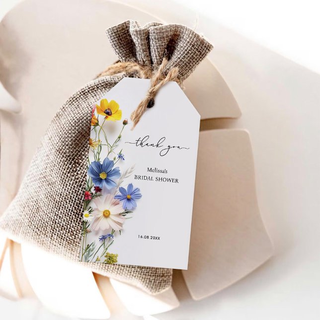 Vilda Blommor Tack Bröllopsfest Presentetikett (Skapare uppladdad)