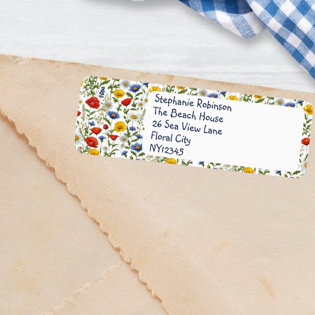 Vilda blommor Vacker blommig design Färgrik Anpass Returadress Etikett (A pretty return address label with colorful wildflower design and custom text)