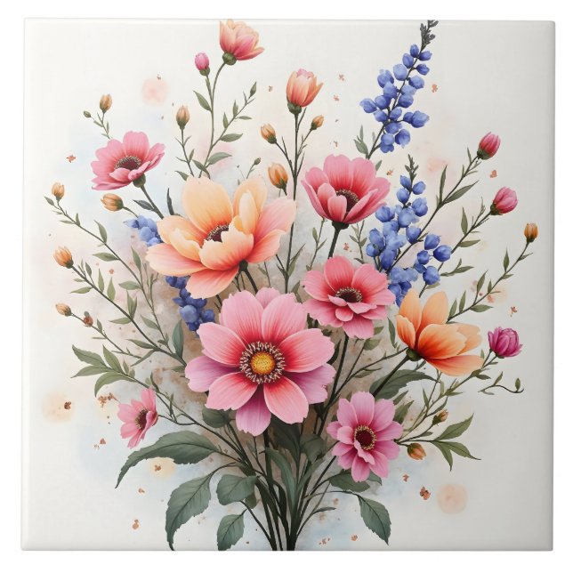 Vilda Blommor Vacker Modern Lyx Kollektion Kakelplatta (Framsidan)