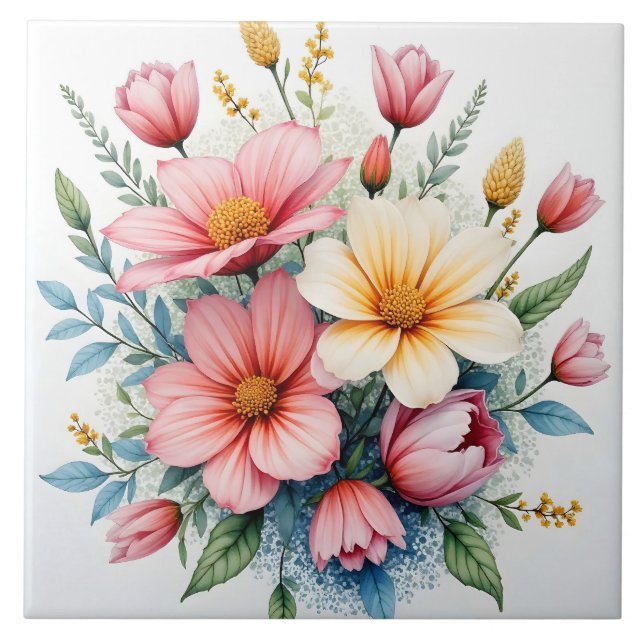 Vilda blommor Vacker Trendig Lyxig Kollektion Kakelplatta (Framsidan)