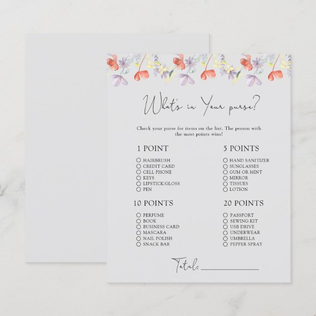 Vilda blommor Vad finns i din handväska spel (Fram/baksida)