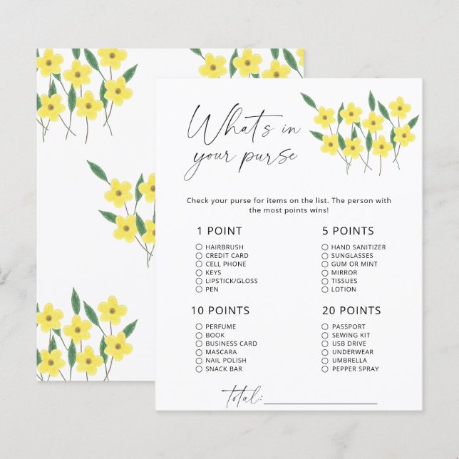 Vilda blommor Vad har du i din handväska spel (Fram/baksida)