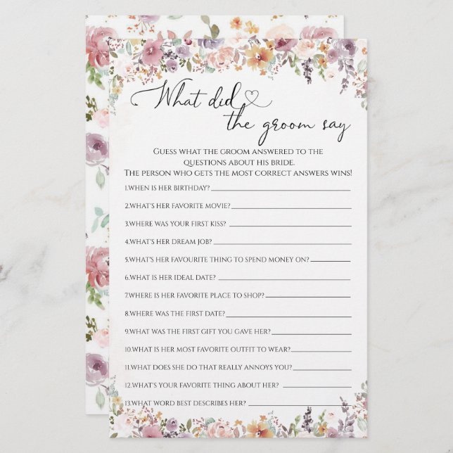 Vilda blommor Vad sa brudgummen brud shower (Fram/baksida)