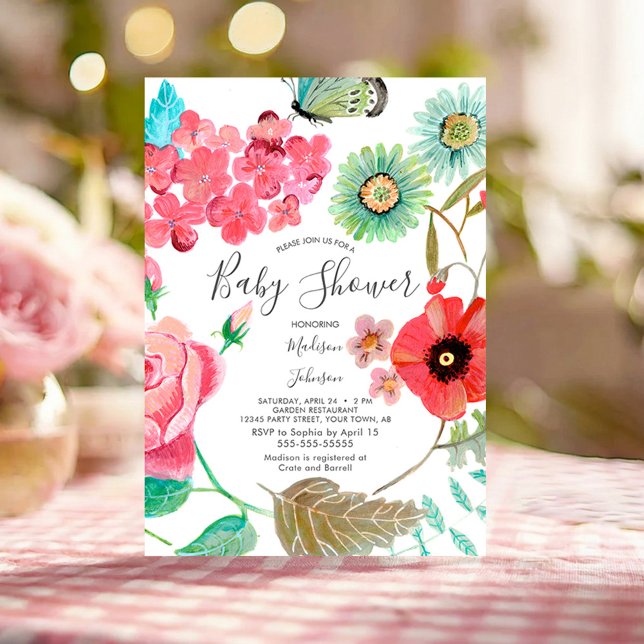 Vilda blommor Vallmo | Baby Shower | Inbjudningar (Wildflower Garden Baby Shower Floral Party Invites)