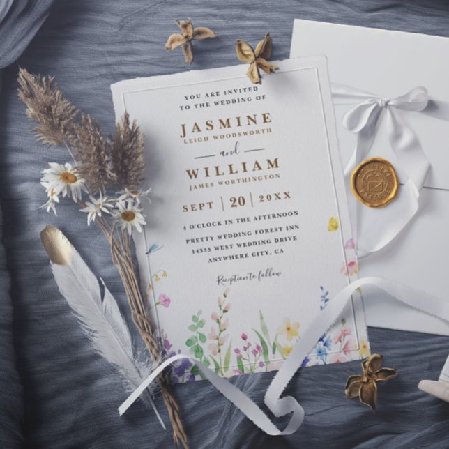 Vilda blommor Vår Elegant Modern Rustik Bröllop Inbjudningar (Skapare uppladdad)