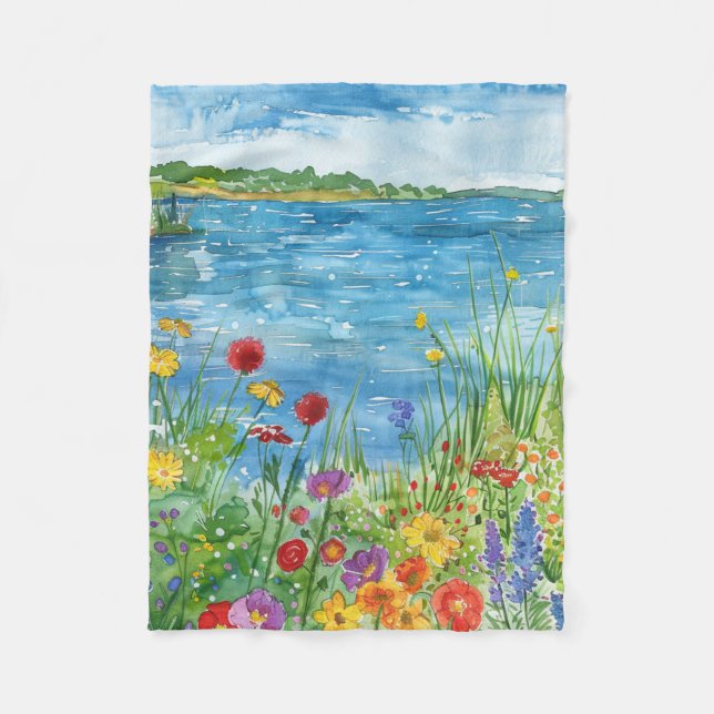Vilda blommor vid en sjö fleecefilt (Framsidan)