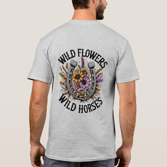 Vilda blommor Vilda hästar  T Shirt (Baksida)