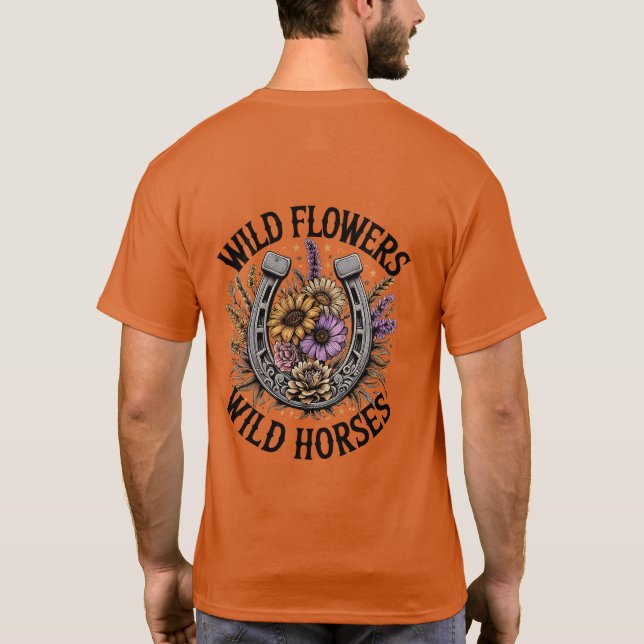 Vilda blommor Vilda hästar  T Shirt (Baksida)