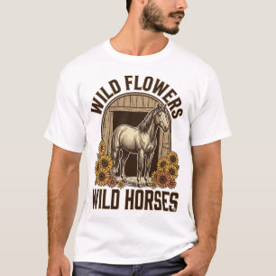 Vilda blommor Vilda hästar Vintage västlig skjorta T Shirt
