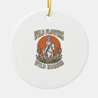 Vilda blommor Vilda hästar Western Cowgirl skjorta Julgransprydnad Keramik