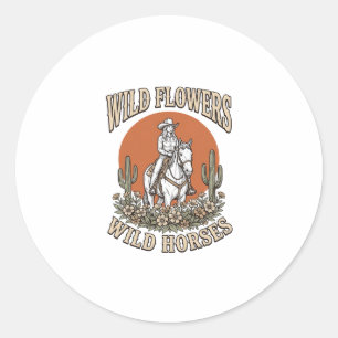 Vilda blommor Vilda hästar Western Cowgirl skjorta Runt Klistermärke