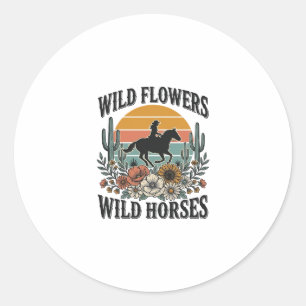 Vilda blommor Vilda hästar Western Floral skjorta Runt Klistermärke