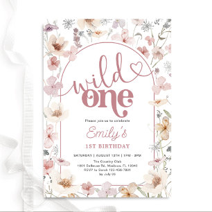 Vilda blommor Wild One 1-årsdag Inbjudningar