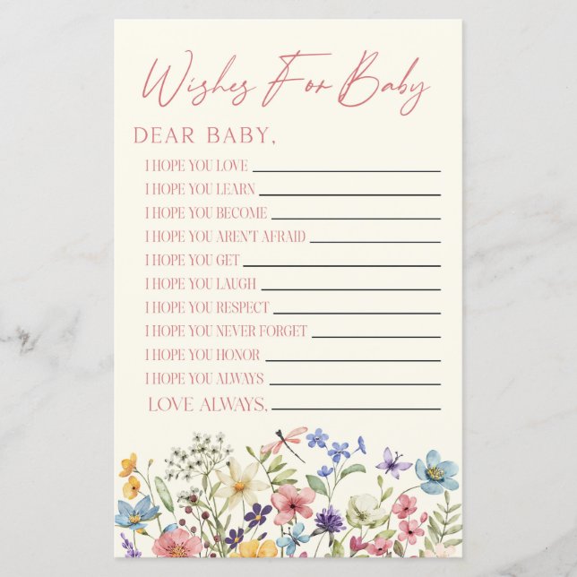 Vilda Blommors Blomsterönskningar För Baby Shower  (Framsida)