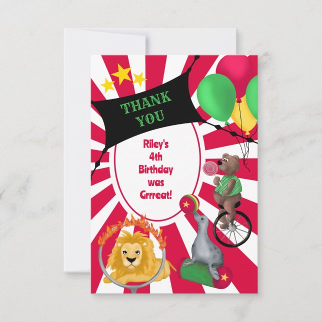 Vilda cirkusdjur i vintage primärfärger tack kort (Framsida)