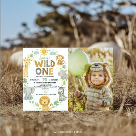 Vilda djungeldjur Safari 1-års födelsedagsfoto Inbjudningar