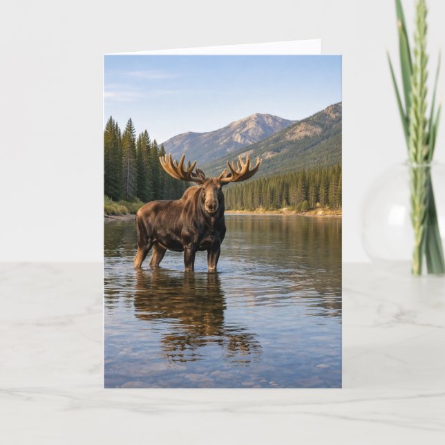 Vilda djur Älg Berg Flod Kort (Framsida)