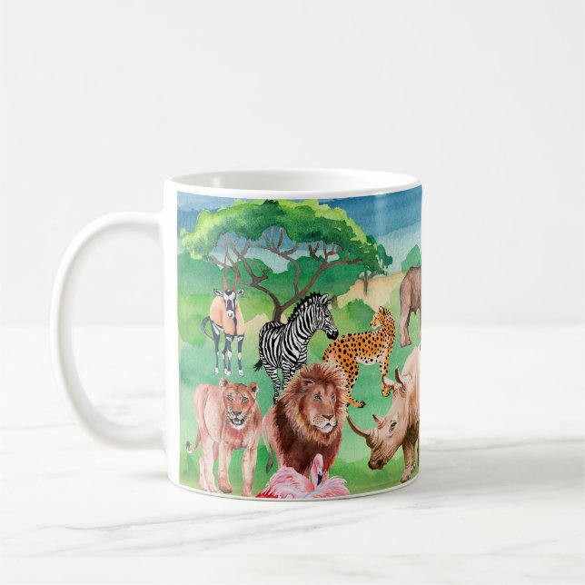 Vilda djur av Afrika mot bakgrund av Kaffemugg (Vänster)