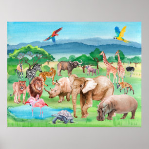 Vilda djur av Afrika mot bakgrund av Poster