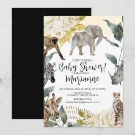 Vilda djur baby shower falskt guld glitter inbjudningar