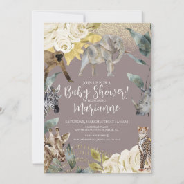 Vilda djur baby shower glitter dammig rosa  inbjudningar