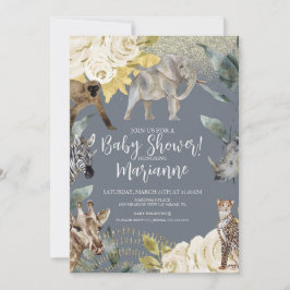 Vilda djur baby shower glitter dammigt blått inbjudningar