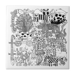 Vilda djur Black and White Hand plockade Art Kakelplatta