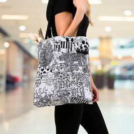 Vilda djur Black and White Hand plockade Art Tygkasse