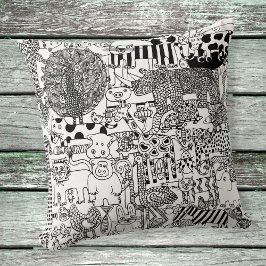 Vilda djur Black and White Safari Illustrative Kudde