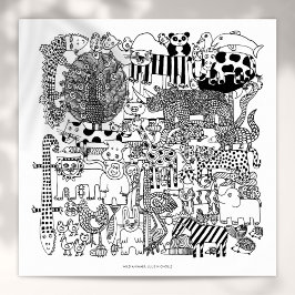 Vilda djur Black and White Teckning Art-utskrift Poster