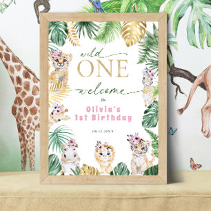 Vilda Djur Djungel Safari Djur 1-års Födelsedags H Poster