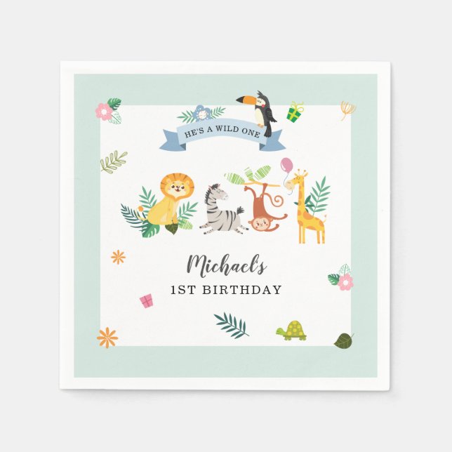 Vilda djur Djungel Safari Djur 1-årsdag Papper Pappersservett (Framsidan)