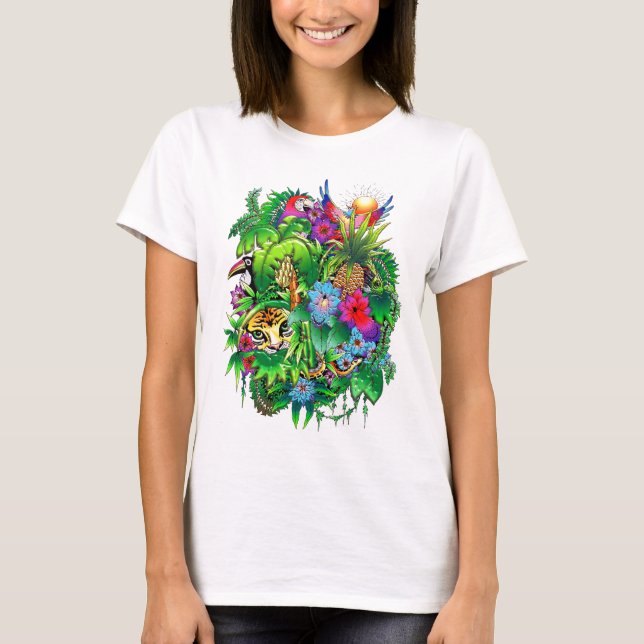 Vilda djur gömt i Surreal Jungle T Shirt (Framsida)