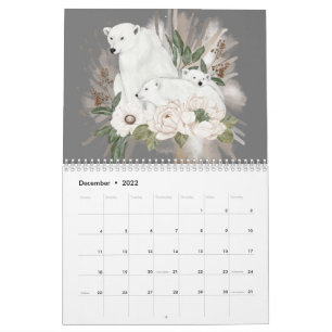 Vilda djur Grått Blommigt Winter Watercolor Kalender
