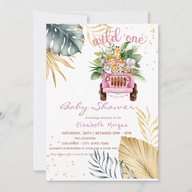Vilda Djur i Djungeln Baby Shower Inbjudningar (Framsida)