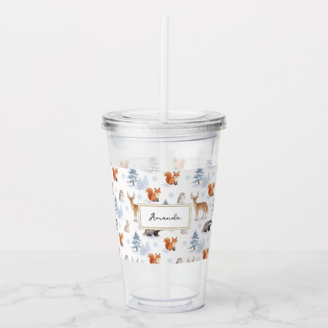 Vilda djur i vinter skog jul take away mugg (Framsida)