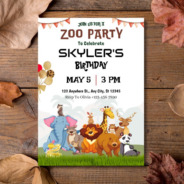 Vilda djur Kids Zoo Party födelsedagsinbjudan Inbjudningar (Wild Animals Kids Zoo Party Birthday Invitation
)